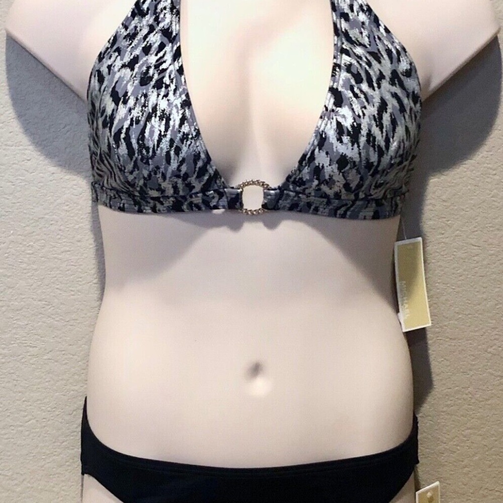 (NWT) Michael Kors Women's Frozen Chain Ring 2-Piece Bikini Swimsuit Size L